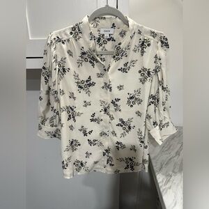 CeCe Cream Blouse with Navy and Yellow Floral Print